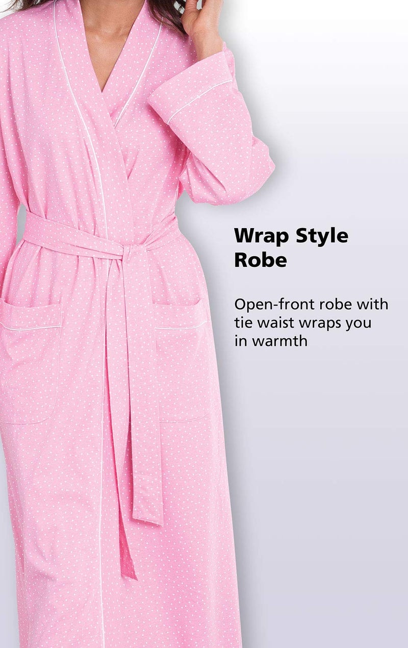 PajamaGram Robes For Women - Long Pink Robe, Pink Polka Dot, MD - Image 2